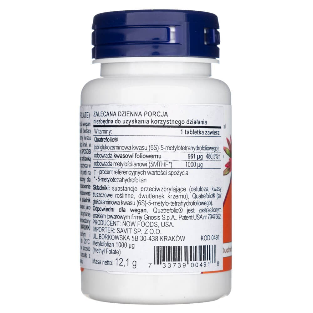 Now Foods Metilfolāts 1000 µg - 90 tabletes