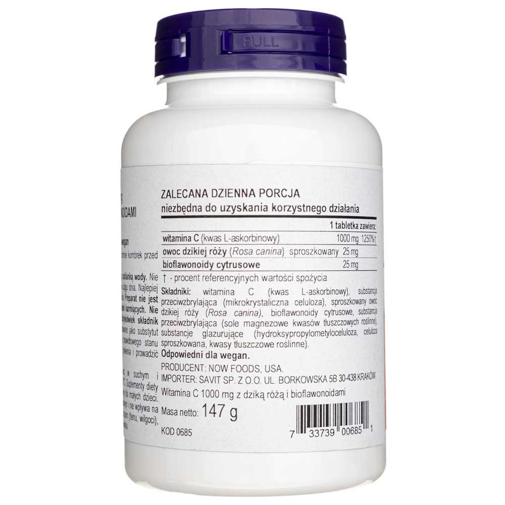 Now Foods vitaminas C-1000 su rožių klubais ir bioflavonoidais - 100 tablečių - Magnis.lt