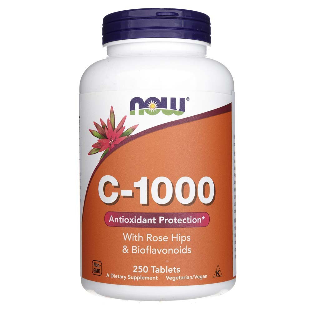 Now Foods vitamīns C-1000 ar rožu gurniem un bioflavonoīdiem - 250 tabletes