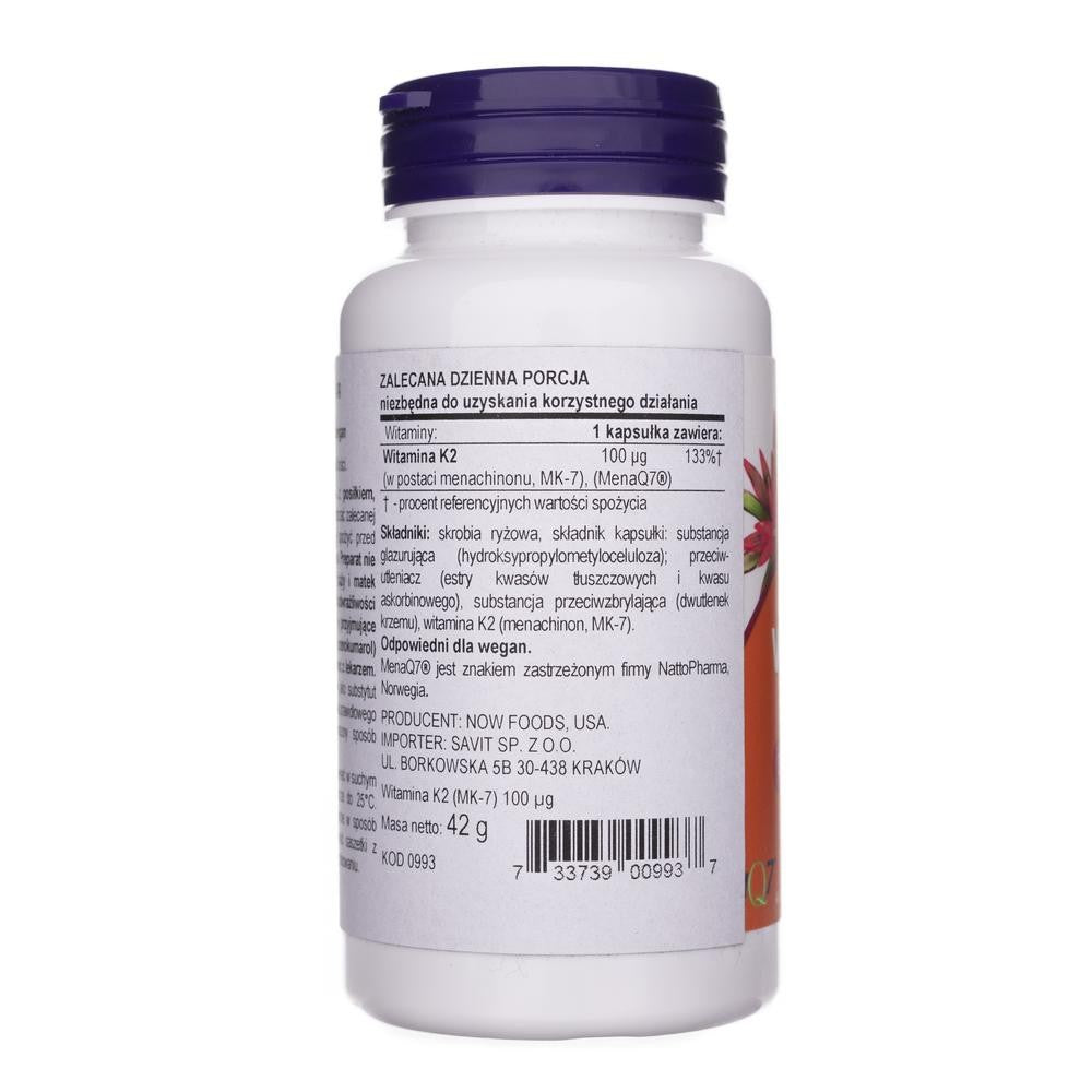 Now Foods vitaminas K2 MK-7 100 mcg – 120 kapsulu