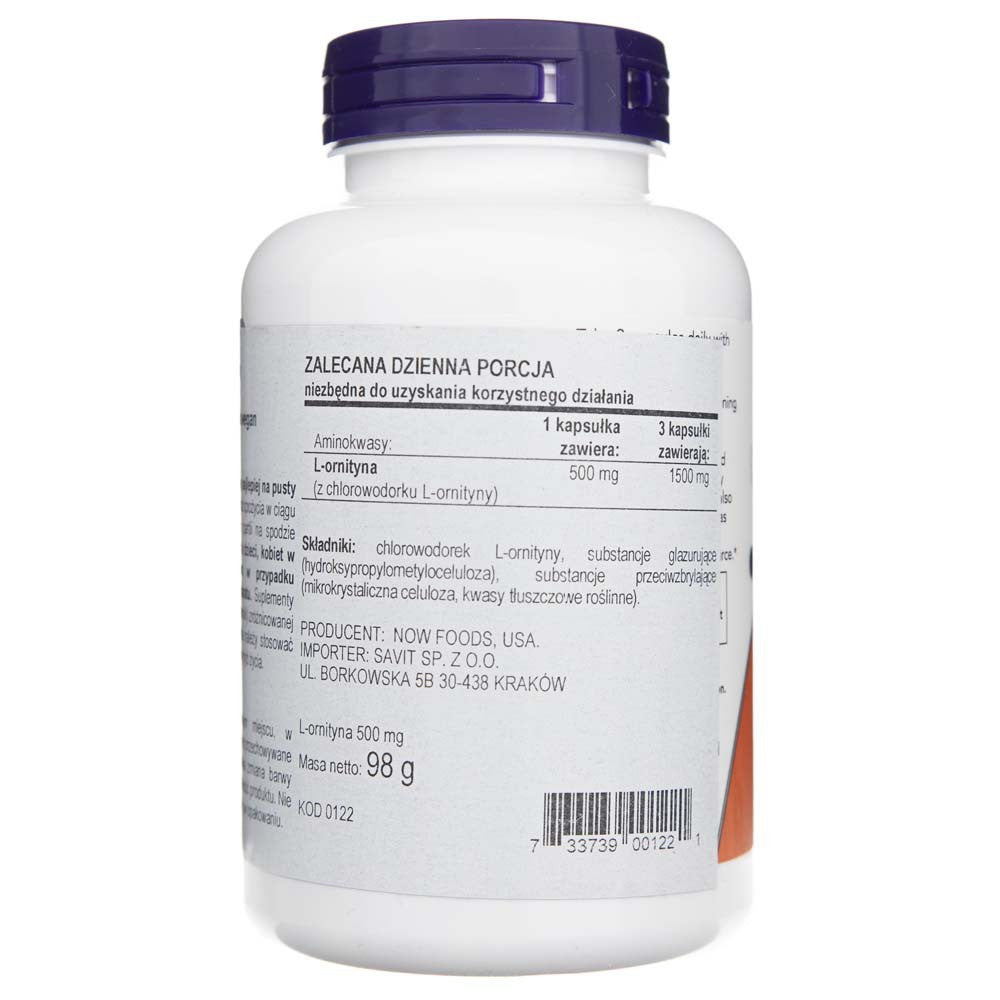 Now Foods L-Ornithine 500 mg - 120 kapsulas