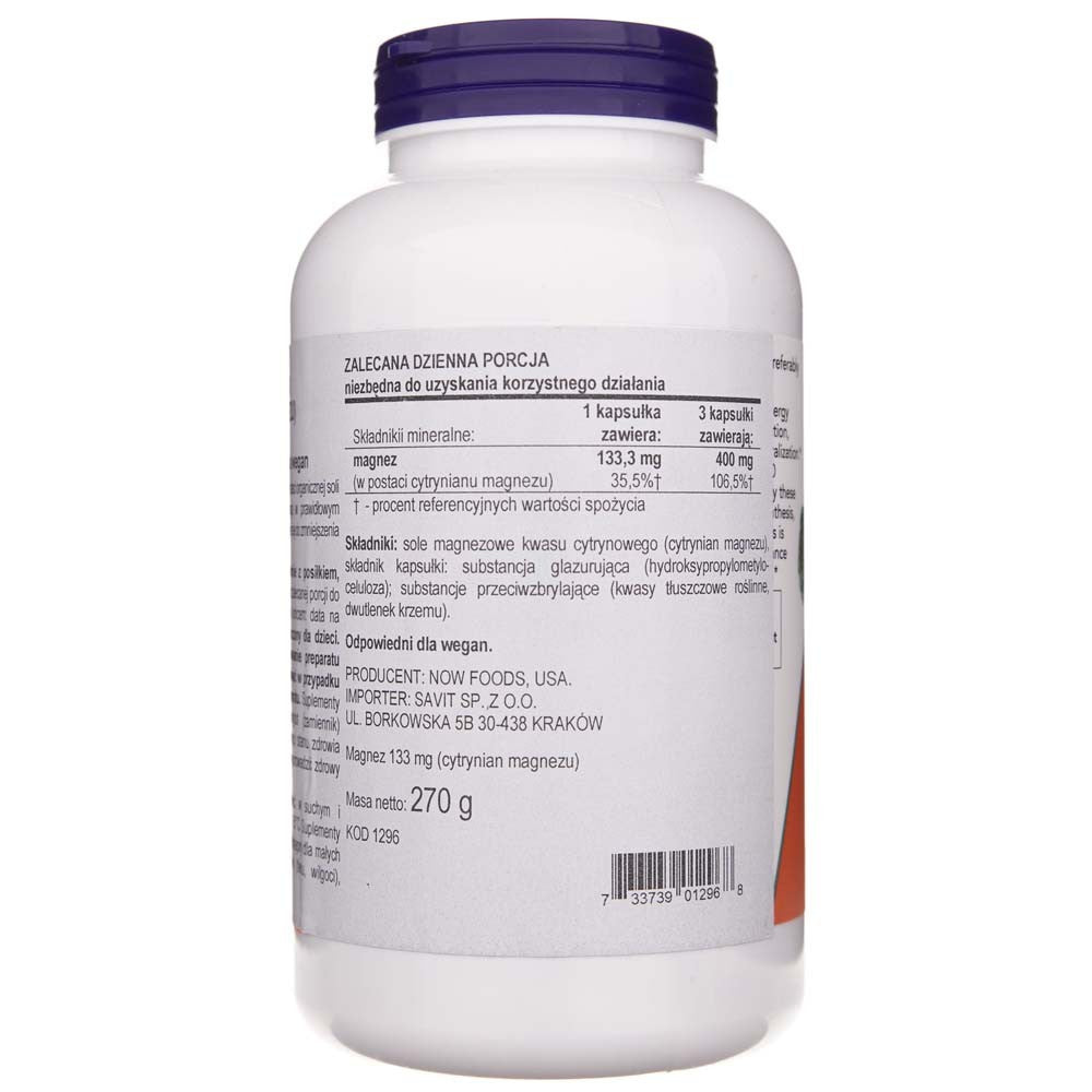 Now Foods magnija citrāts 400 mg - 240 kapsulas