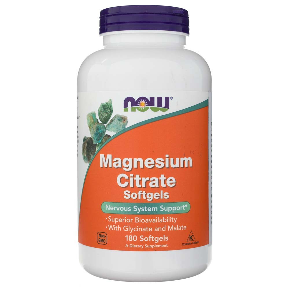 Now Foods magnija citrāts – 180 mīkstās želejas kapsulas