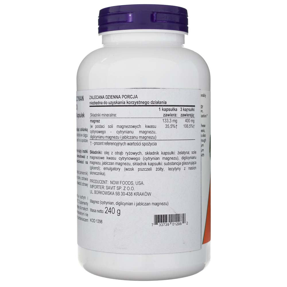 Now Foods magnija citrāts – 180 mīkstās želejas kapsulas