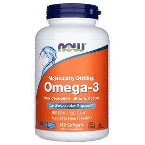 Now Foods Omega-3 molekuliniu būdu distiliuotas ir padengtas enteriniu apvalkalu - 180 minkštųjų gelių - Magnis.lt