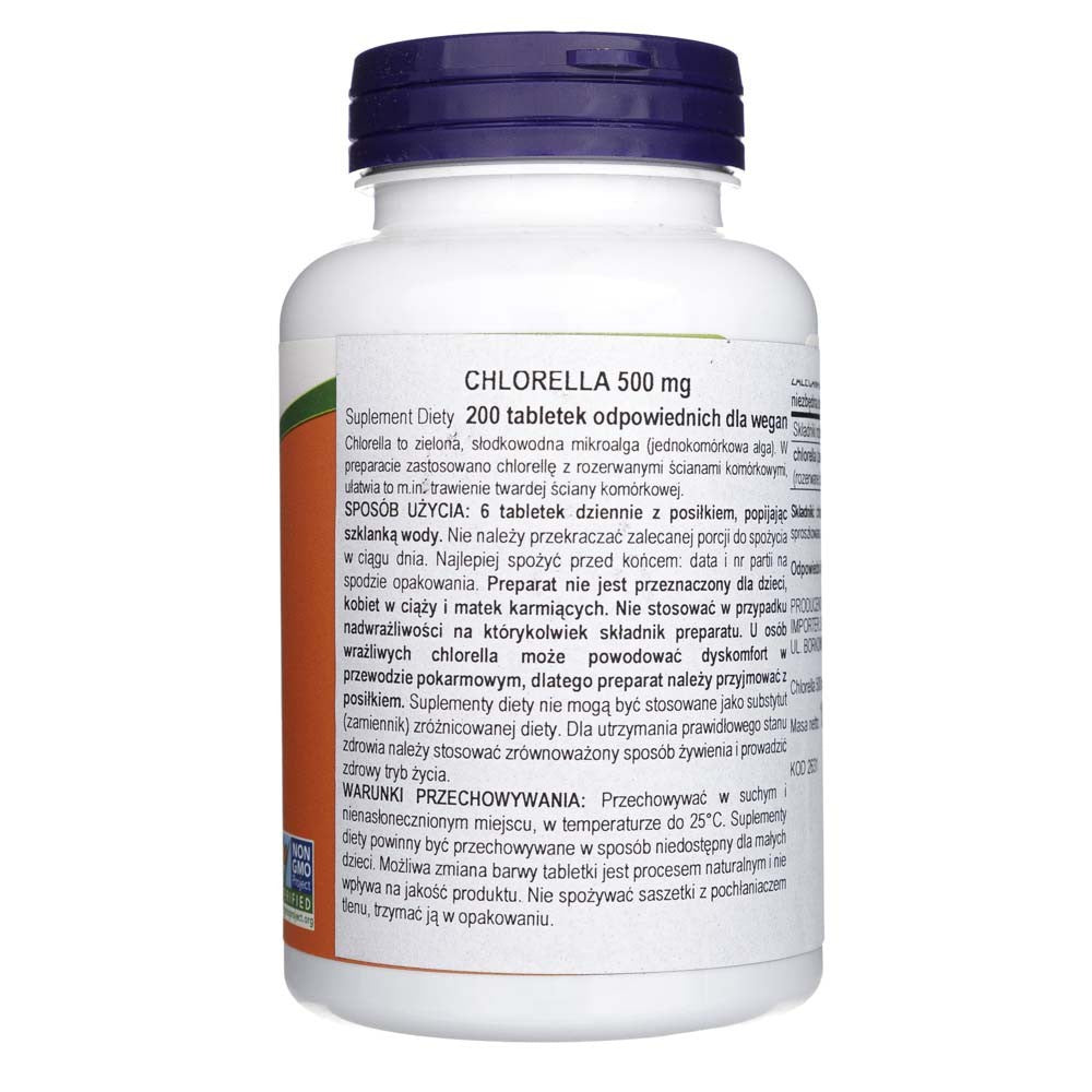 Now Foods Hlorella Certified Organic 500 mg - 200 tabletes