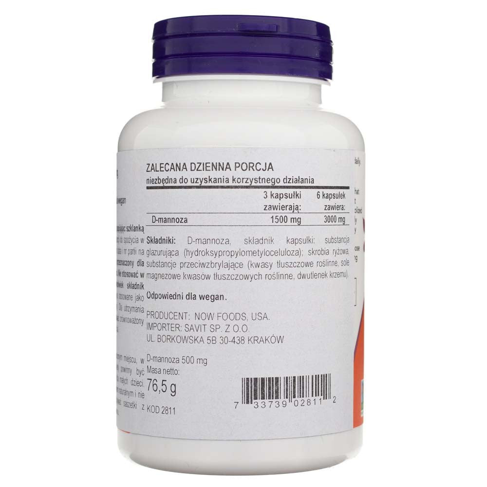 Now Foods D-mannoze 500 mg - 120 kapsulas