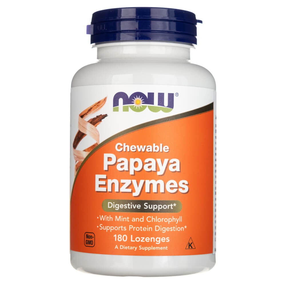Now Foods Košļājamie enzīmi Papaija - 180 pastilas