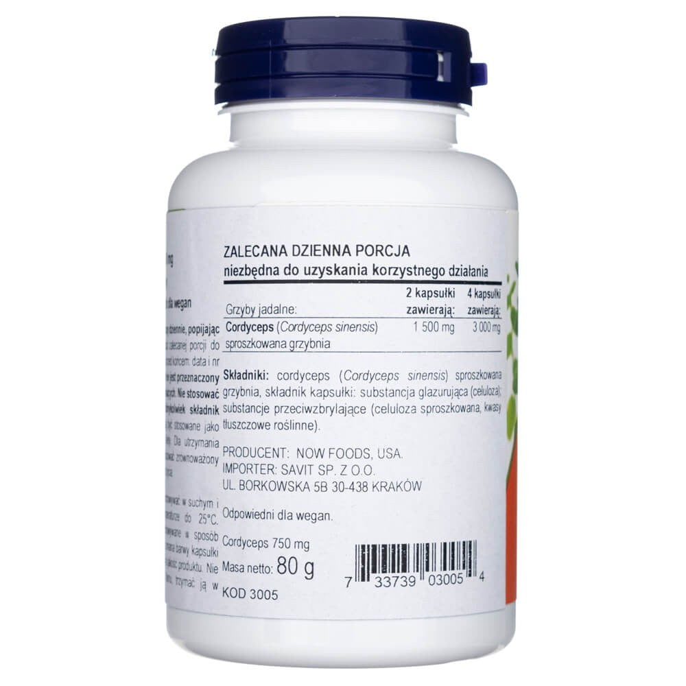 Now Foods Kordicepss 750 mg - 90 kapsulas
