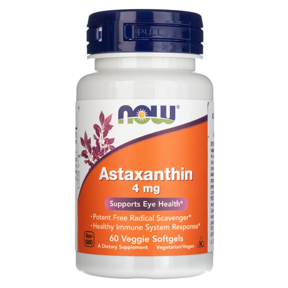 Now Foods astaksantīns 4 mg – 60 mīkstās želejas kapsulas