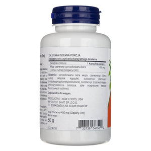 Now Foods Sarkanā goba (Slippery Elm) 400 mg – 100 kapsulas