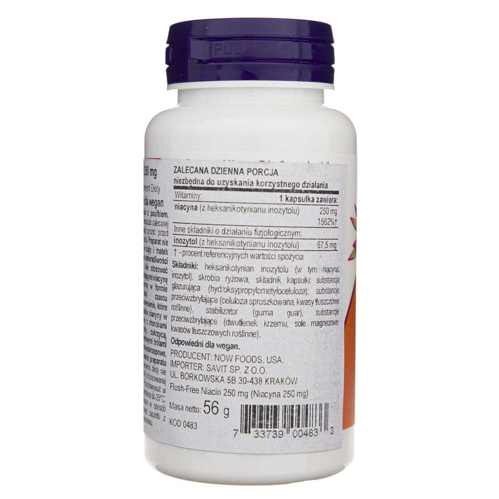Now Foods niacīns bez skalošanas 250 mg - 90 kapsulas