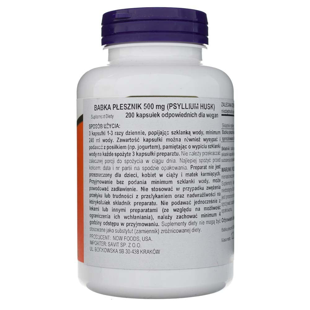 Now Foods Psyllium Husk 500 mg - 200 kapsulas
