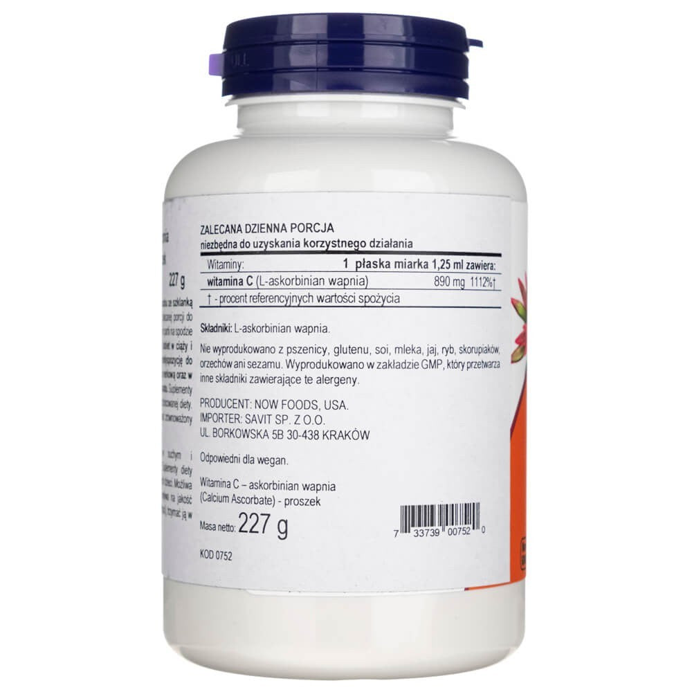 Now Foods kalcija askorbāta pulveris - 227 g