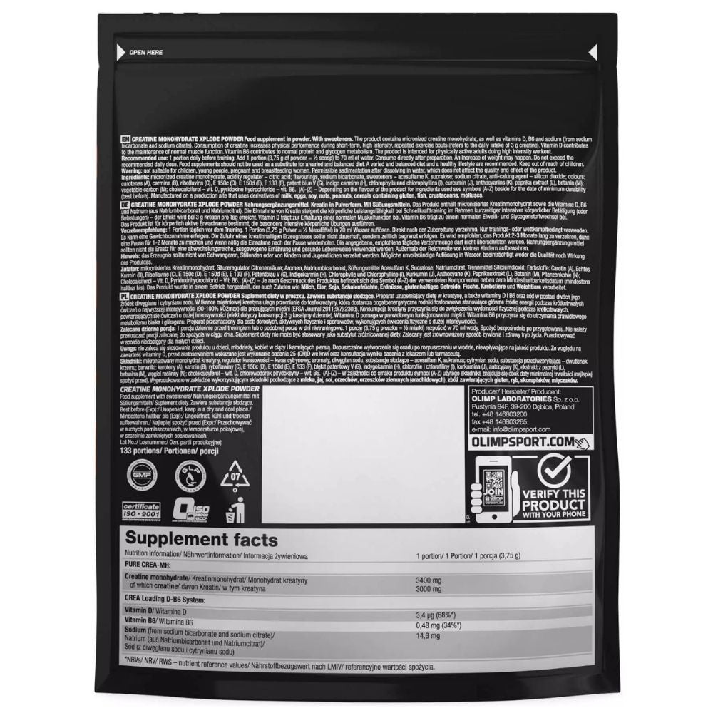 Olimp kreatīna monohidrāta Xplode pulveris, oranžs - 500 g