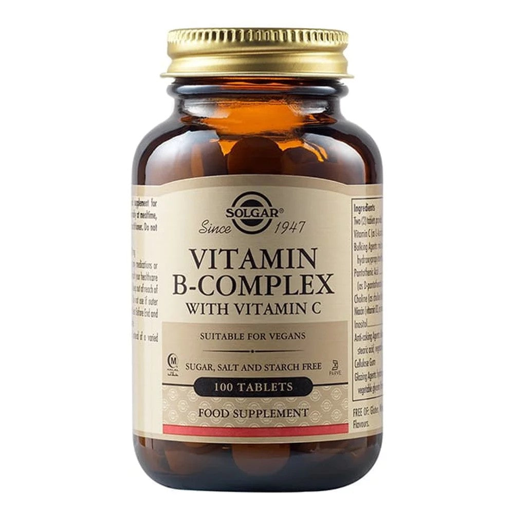 Solgar B komplekss ar C vitamīnu – 100 tabletes