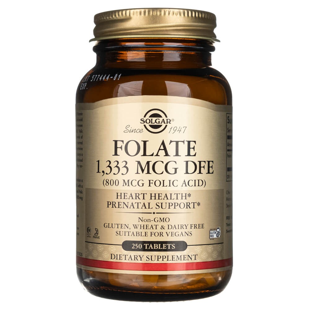 Solgar folāts 1333 mcg DFE (800 mcg folijskābes) – 250 tabletes