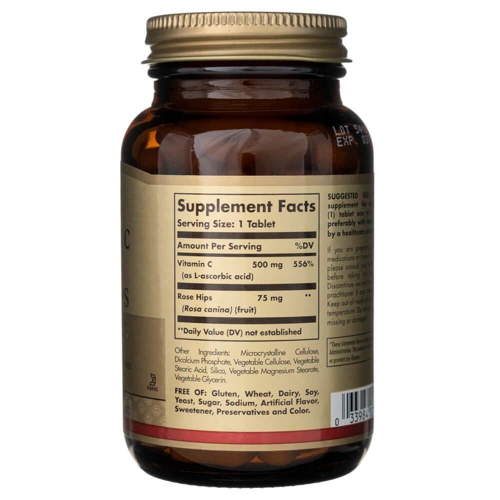 Solgar C vitamīns 500 mg ar mežrozītiem - 100 tabletes