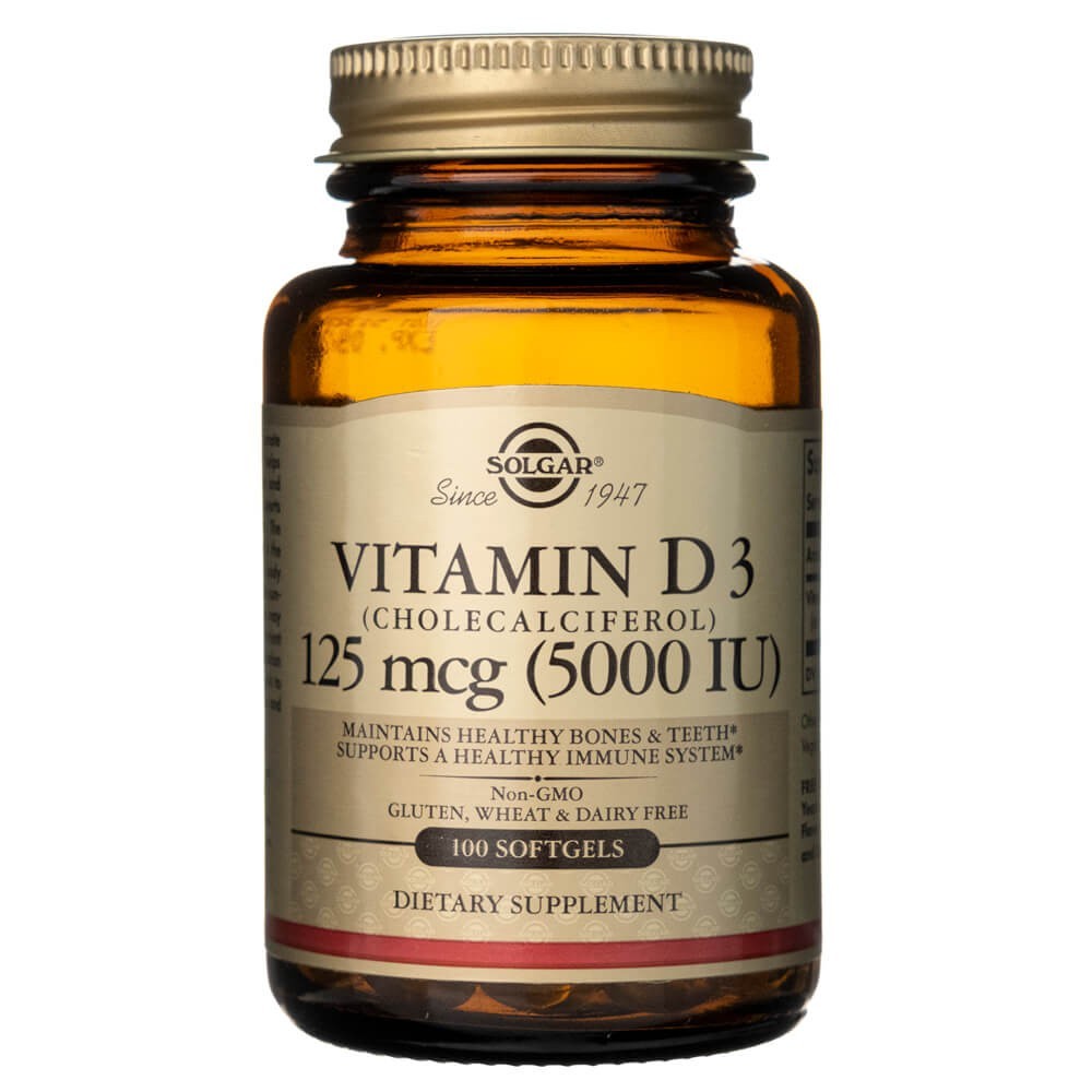 Solgar D3 vitamīns 125 mcg (5000 IU) - 100 mīkstās želejas kapsulas