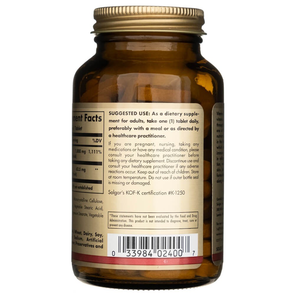 Solgar vitamīns C 1000 mg ar mežrozīšu augļiem - 100 tabletes
