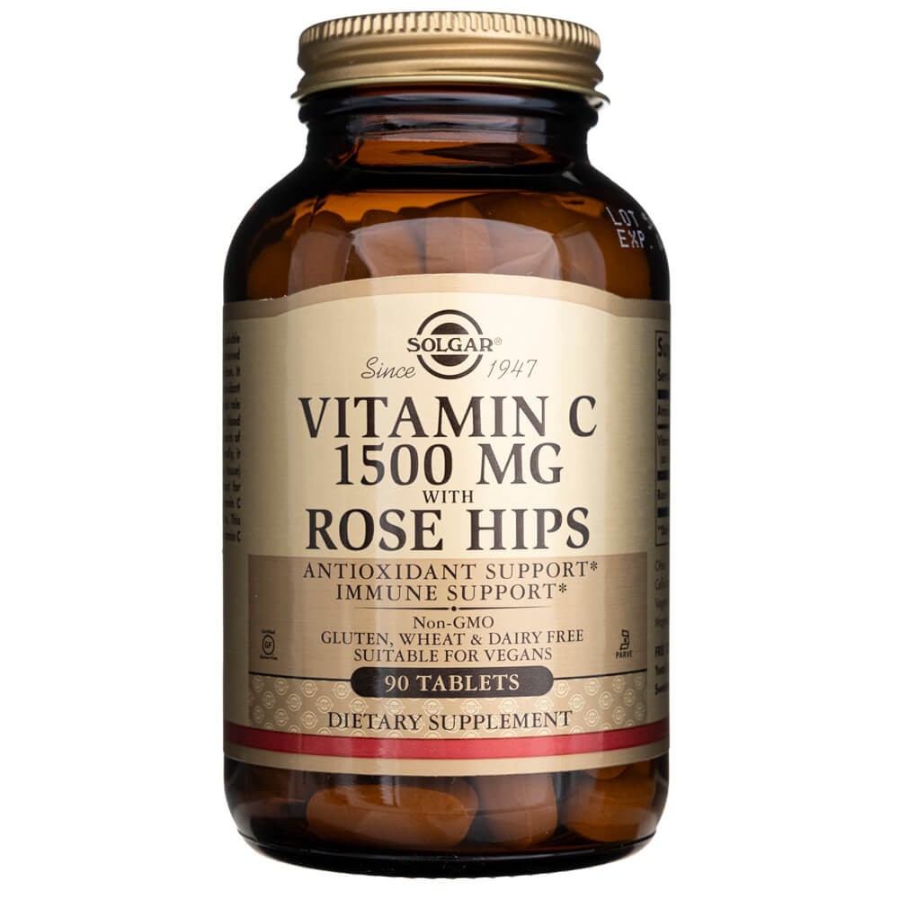 Solgar vitaminas C 1500 mg su rožių klubais - 90 tablečių - Magnis.lt