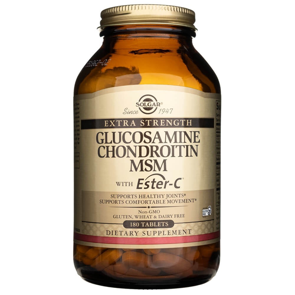 Solgar Extra spēcīgās glikozamīns hondroitīns MSM ar Ester-C – 180 tabletes