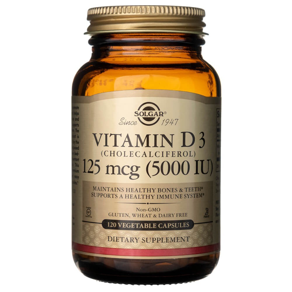 Solgar vitamīns D3 125 mcg (5000 SV) - 120 kapsulas