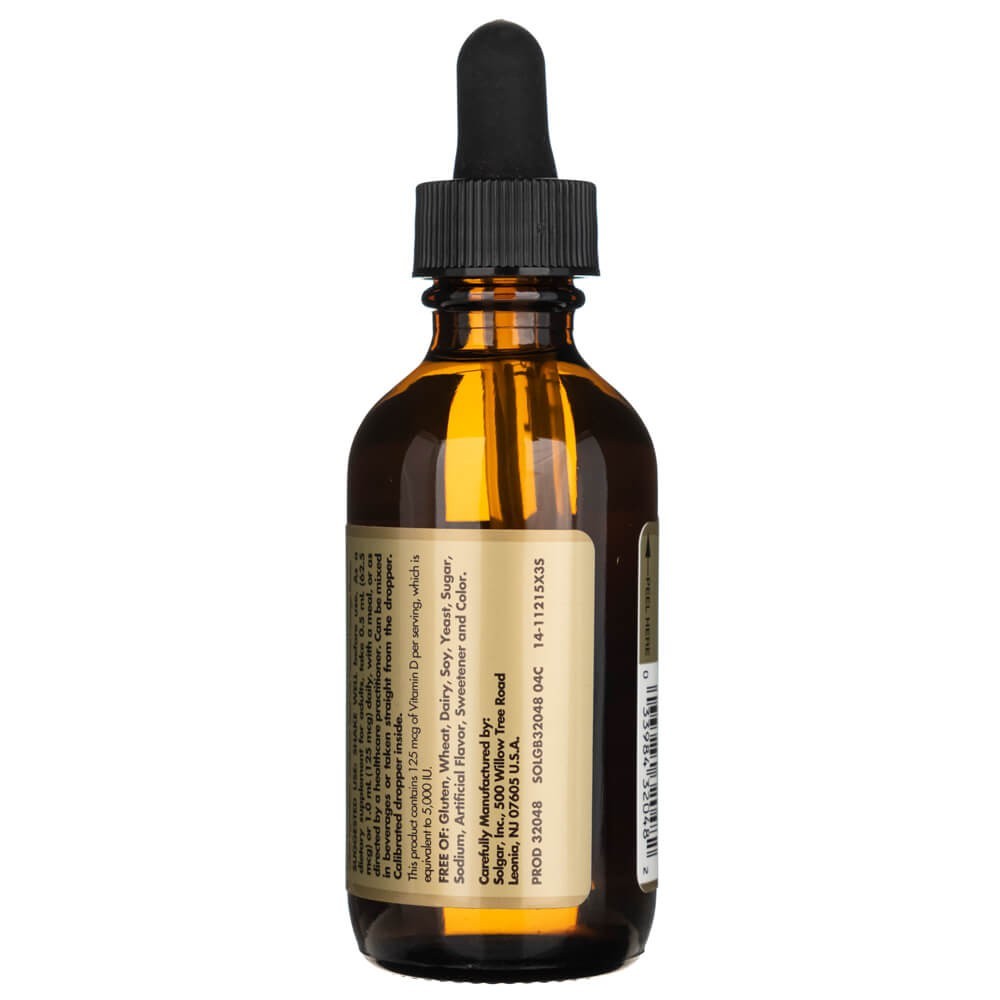 Solgar šķidrais D3 vitamīns 125 µg (5000 SV), ar dabisku apelsīnu garšu - 59 ml