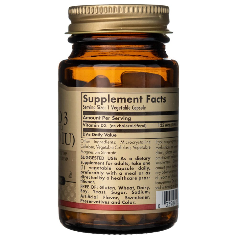 Solgar vitamīns D3 125 µg (5000 SV) – 60 kapsulas