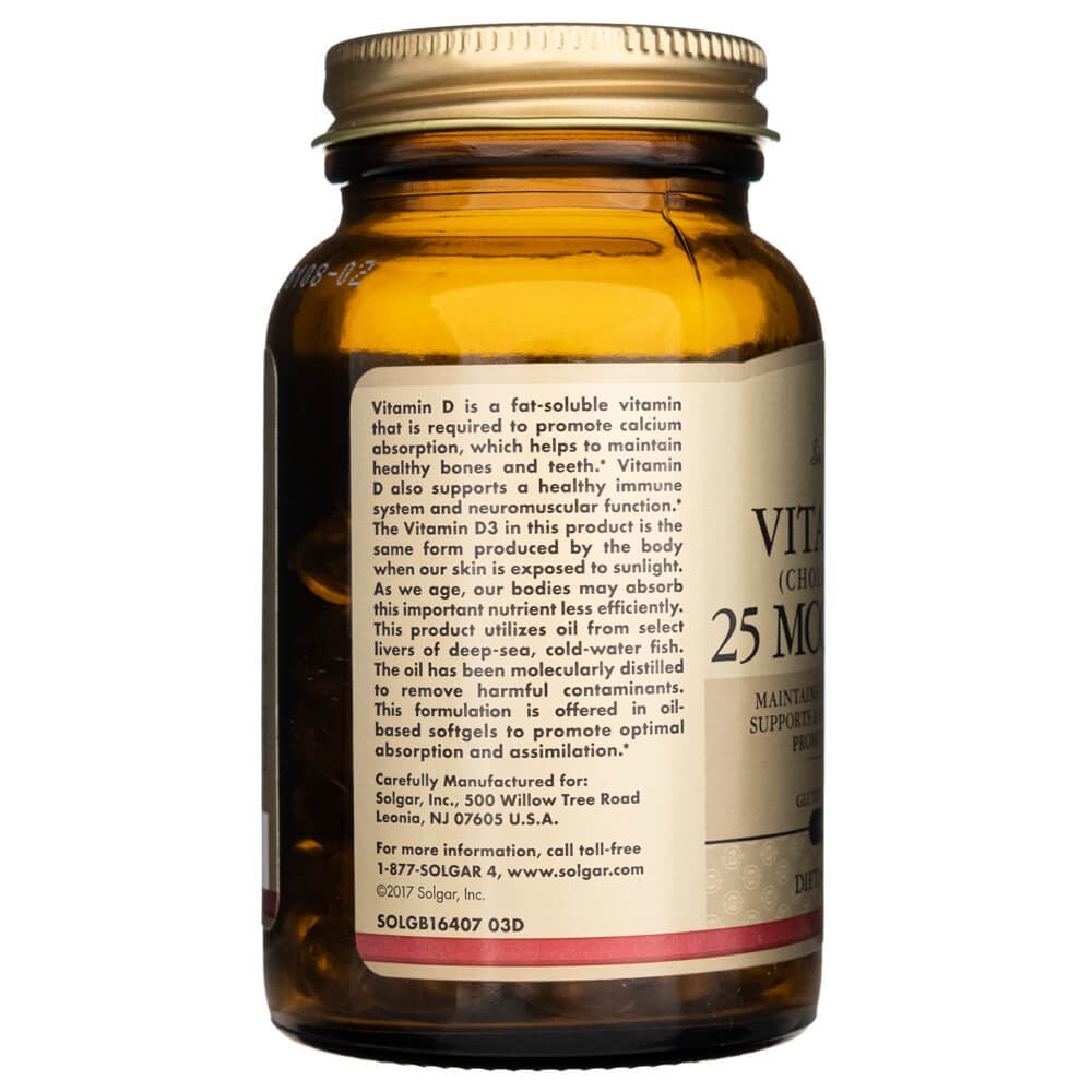 Solgar vitaminas D3 25 mcg (1000 TV) - 100 minkštųjų gelių - Magnis.lt