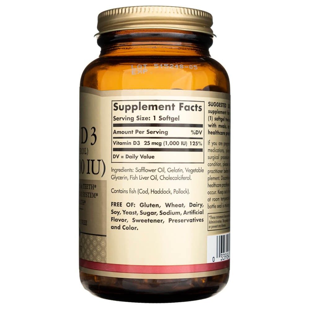 Solgar vitaminas D3 25 mcg (1000 TV) - 250 minkštųjų gelių - Magnis.lt