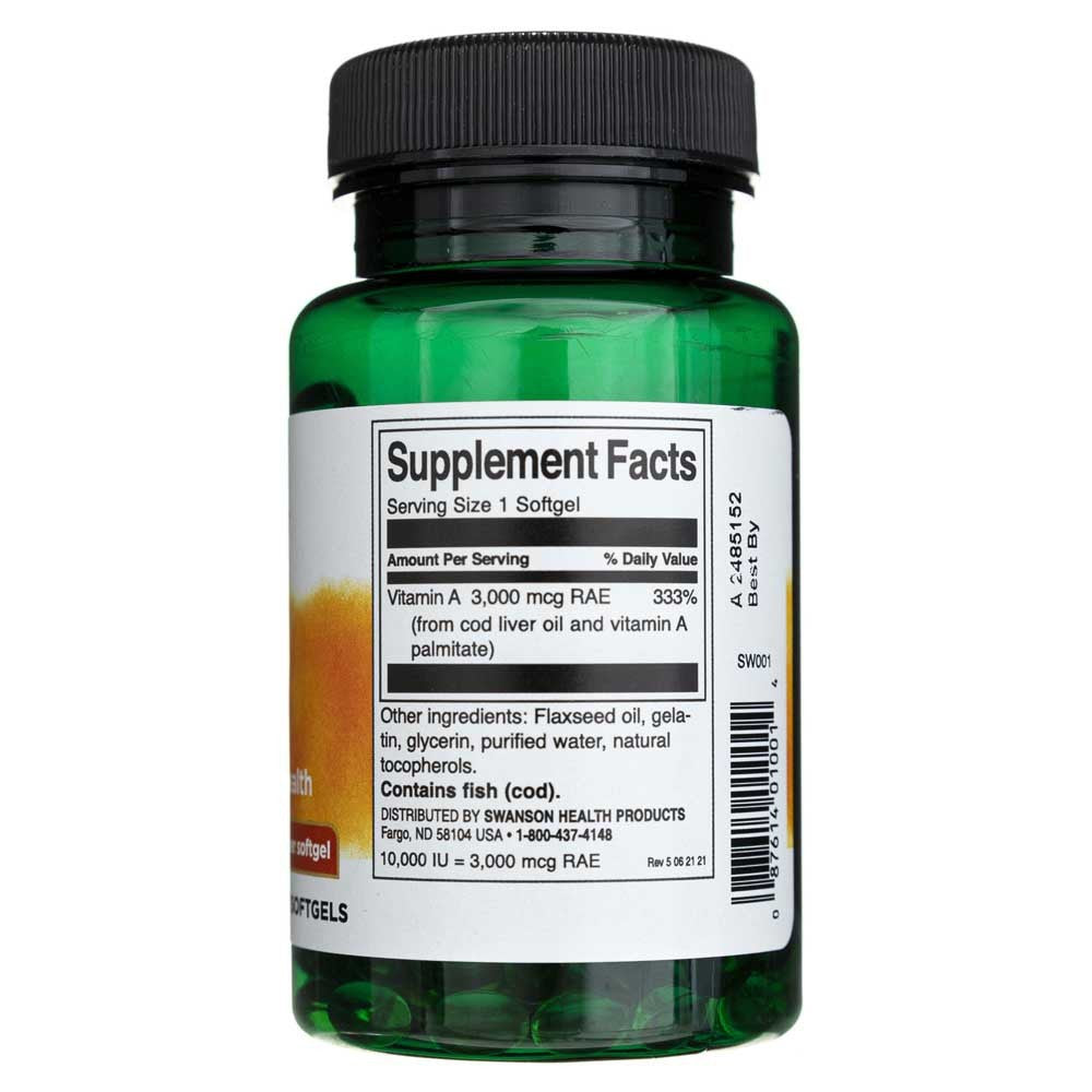 Swanson vitaminas A 3000 mcg (10000 TV) - 250 minkštųjų gelių - Magnis.lt