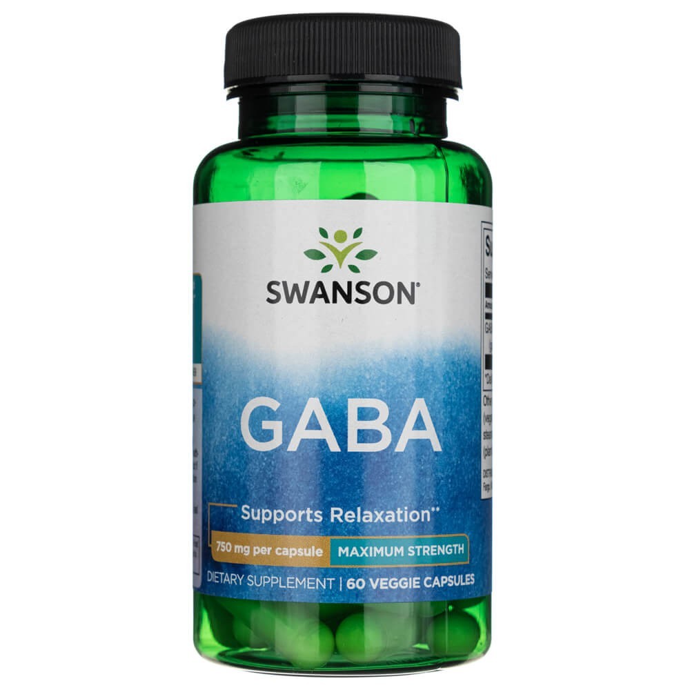 Swanson GABA – maksimālais stiprums 750 mg – 60 kapsulas
