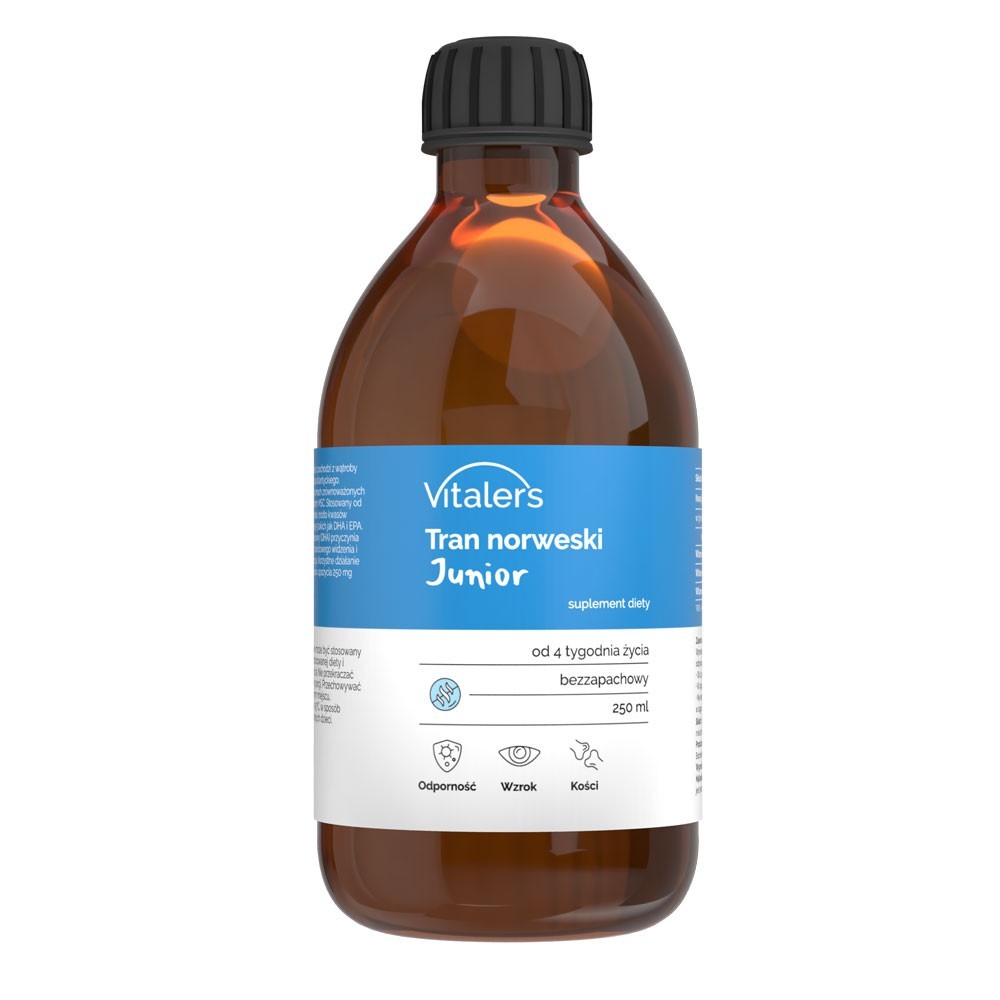 Vitaler's Junior Omega-3 menkių kepenų aliejus iš Norvegijos 1200 mg - 250 ml