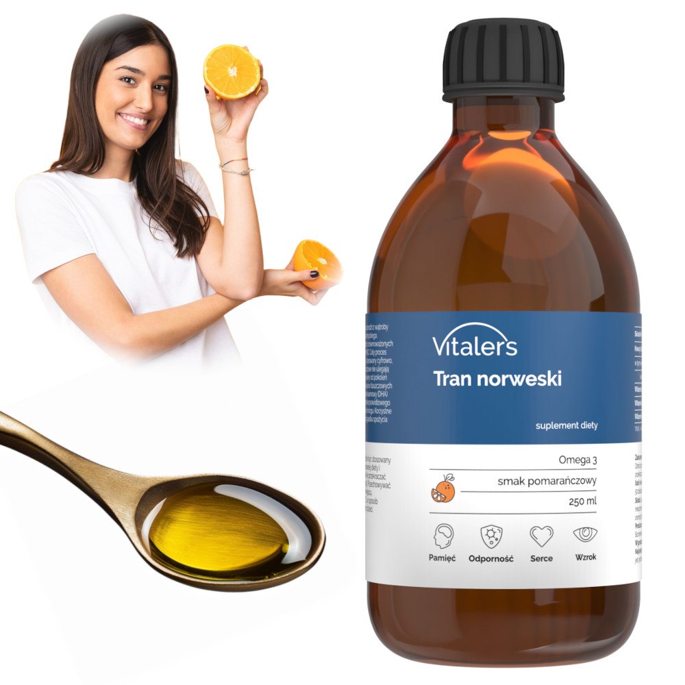 Vitaler's Omega-3 Norvēģijas mencu aknu eļļa, apelsīnu garša, 1200 mg - 250 ml