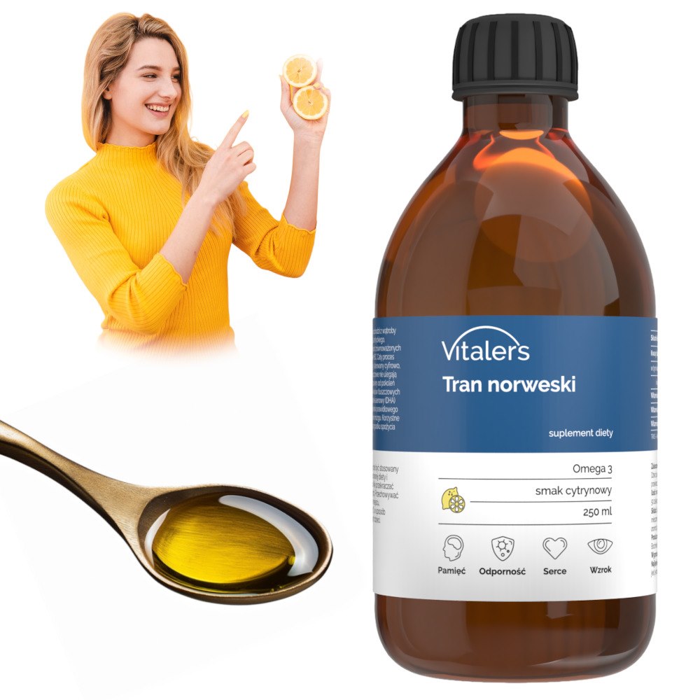 Vitaler's Omega-3 Norvēģijas mencu aknu eļļa, citronu garša, 1200 mg - 250 ml