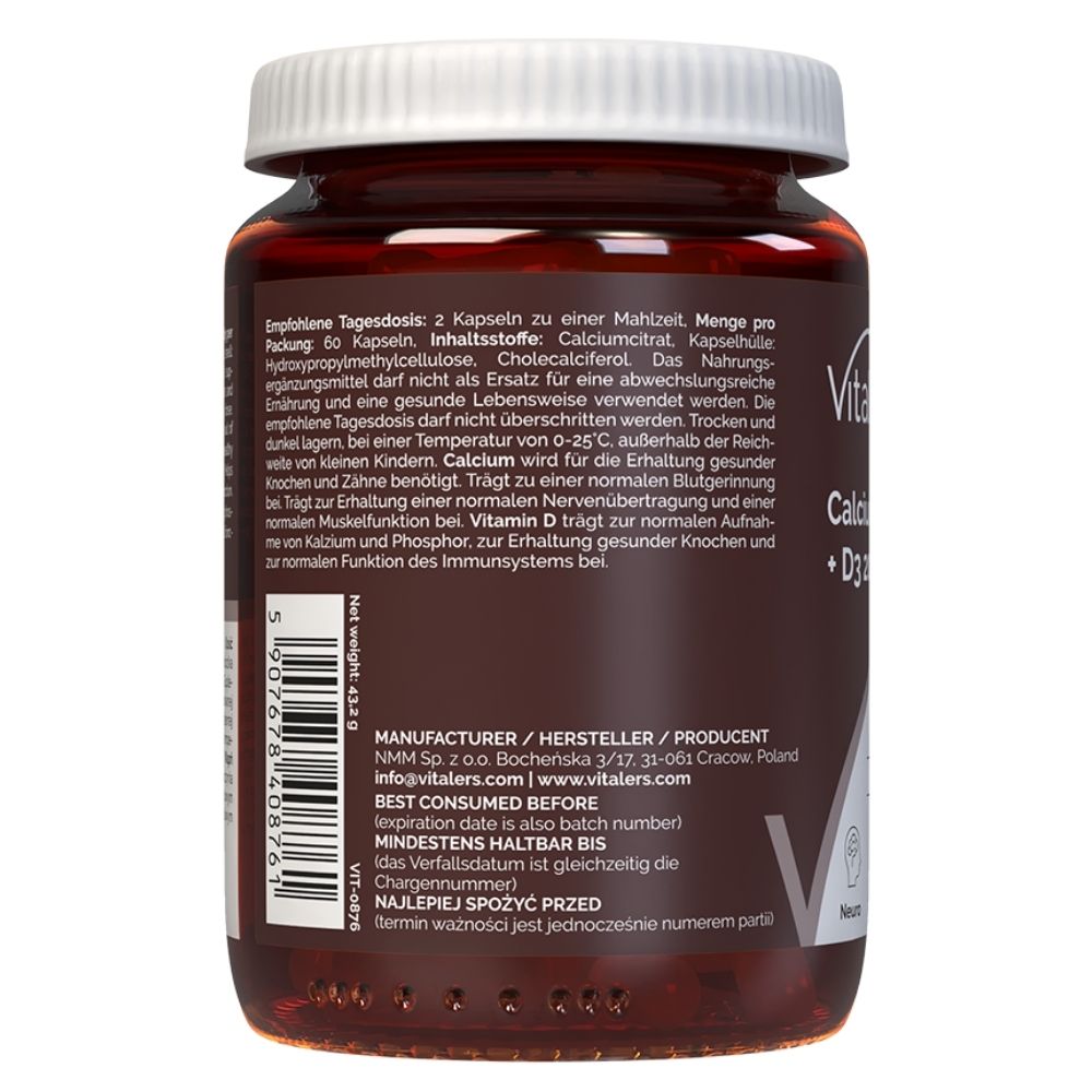 Vitaler's Kalcija citrāts 1200 mg + D3 vitamīns 2000 SV - 60 kapsulas