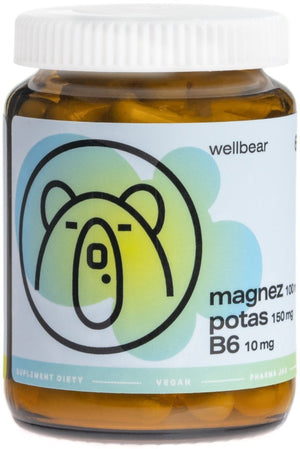 Wellbear Magnis 100 mg + Kālijs 150 mg + B6 10 mg - 60 kapsulas