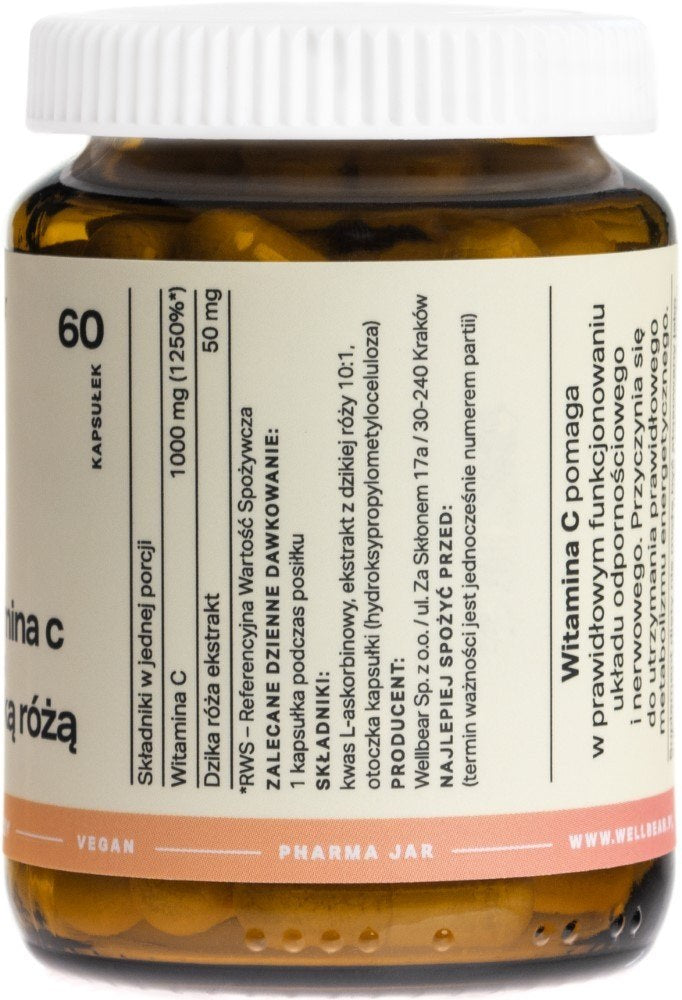 Wellbear C vitamīns ar mežrozītēm 1000 mg – 60 kapsulas
