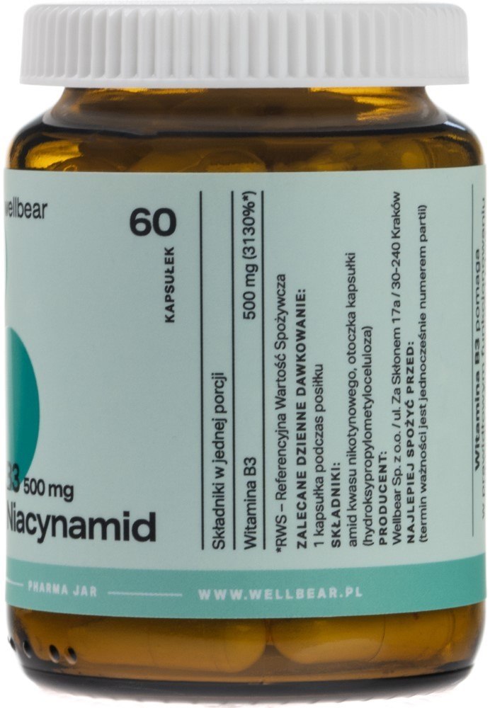 Wellbear B3 vitaminas 500 mg (niacinamīds) - 60 kapsulas