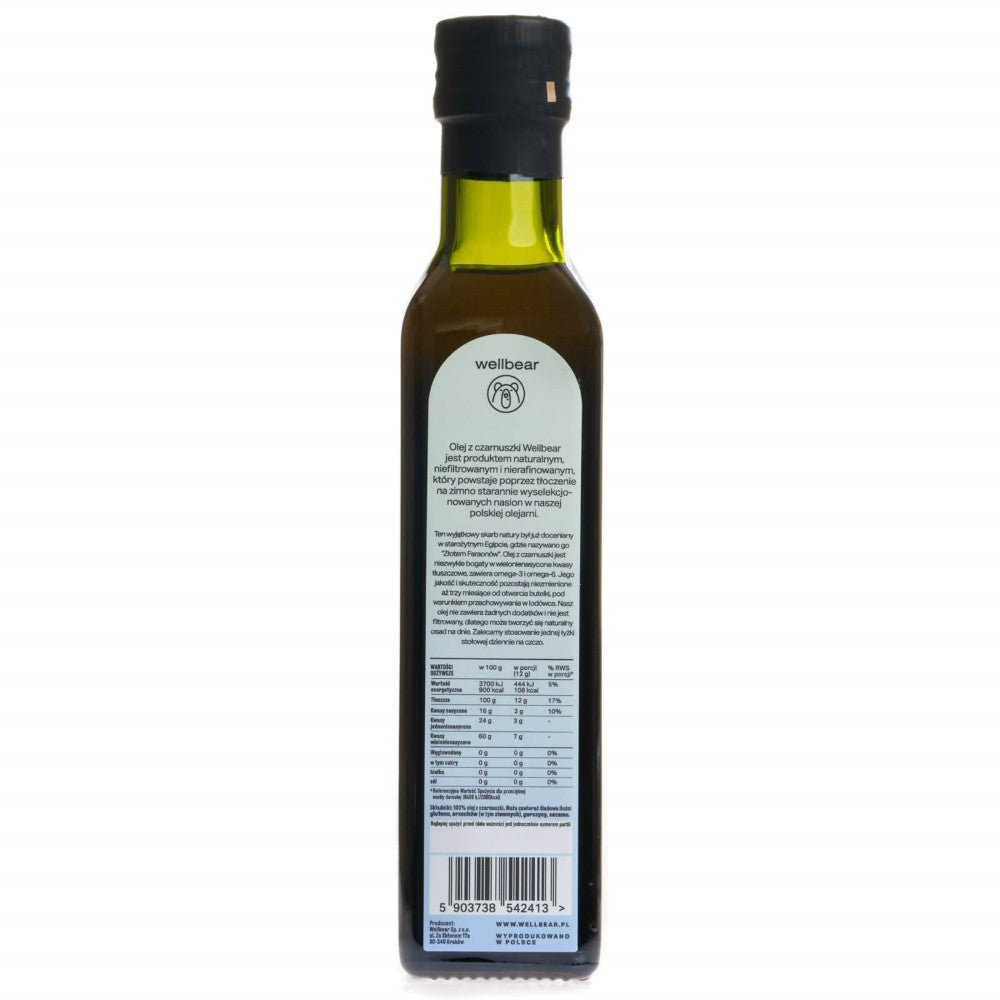 Wellbear Aukstās preses melno ķimeņu eļļa - 250 ml