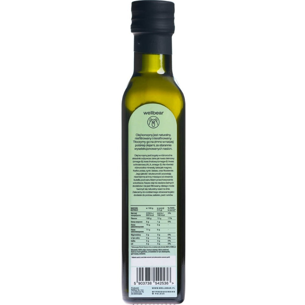 Wellbear aukščiausios kvalitātes kaņepju sēklu eļļa - 250 ml