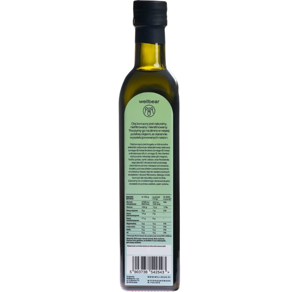 Wellbear aukstākā labuma kaņepju eļļa - 500 ml