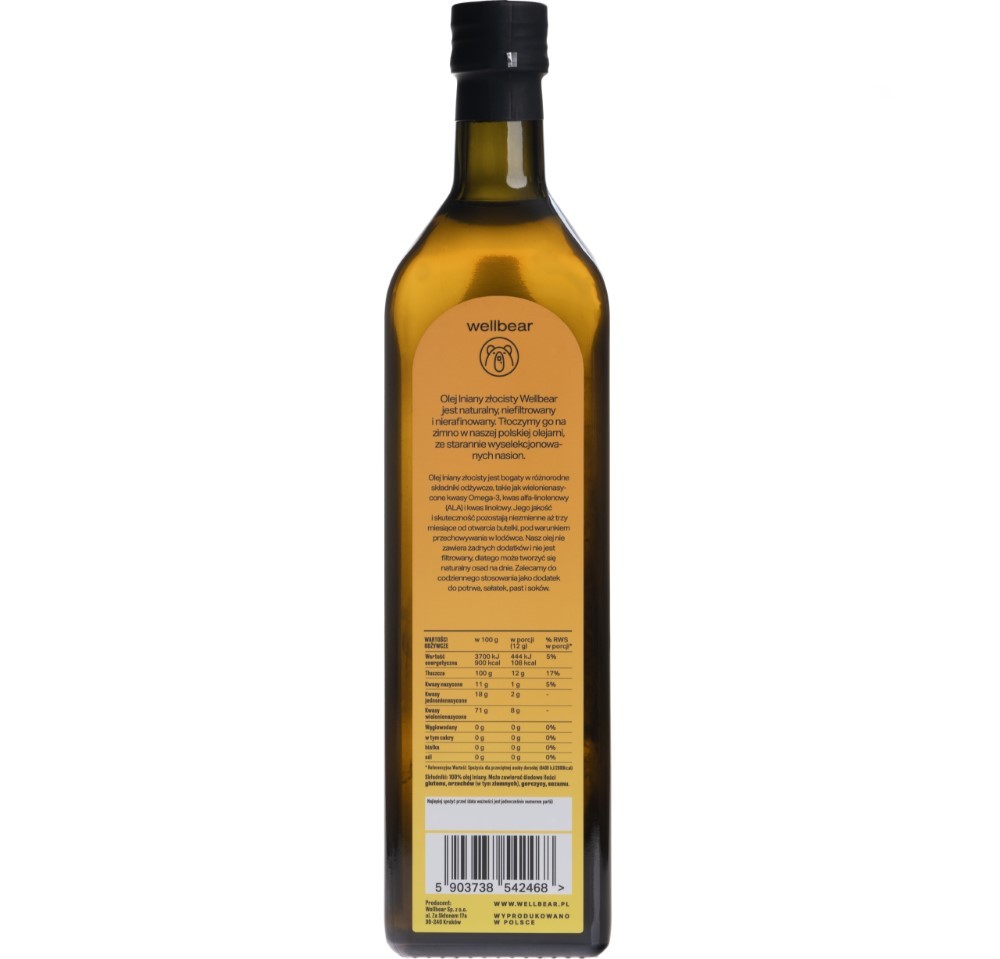 Wellbear aukso šalto spaudimo linsēklu eļļa - 1000 ml
