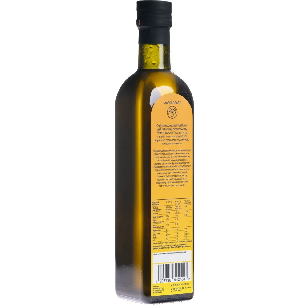 Wellbear Golden aukščiausios kvalitātes auksti spiesta linsēklu eļļa - 500 ml